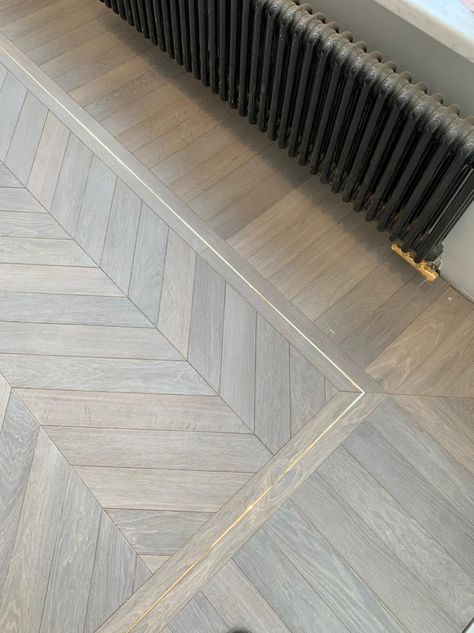 #homedecor #interiordesign #decorideas #designerinsights #modernhome #homeinspiration #stylishliving #boredpanda #nowness #homestyle Diagonal Herringbone Floor, Wood Floor Foyer Design, Wood Flooring Layout Pattern, Parquet Flooring Entryway, Hardwood Herringbone Floor, Herringbone Wood Floor With Gold Trim, Double Herringbone Wood Floor, Tile That Compliments Wood Floors, Antico Flooring