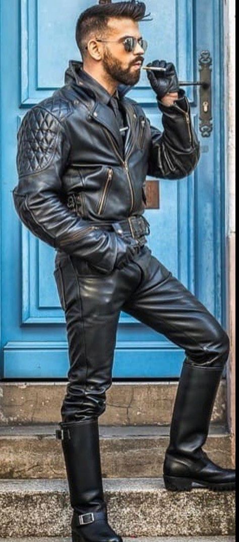 Leather Jacket Outfit Men, Bike Leathers, Leather Clothes, Mens Leather Clothing, Leather Gear, Masculine Men, Leather Jacket Outfits, Biker Leather, Leather Shirt