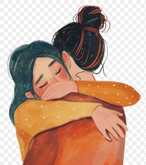 Hug Illustration Friendship, Hug Cartoon Friends, Two Besties Drawing, Sister Drawings, Hug Painting, Hug Friends, Women Hugging, Friendship Illustration, Friends Hug