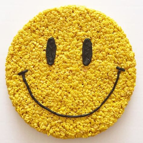 the forefather of all emojis. #misterkrisp #smileyface Smiley Face Rice Krispies, Smiley Face Charcuterie Board, Smiley Face Desserts, Emoji Themes, Smiley Birthday, Siskin, Birthday Cookies, Rice Krispie Treat, Rice Krispies