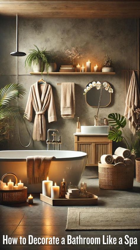 Bathroom Ideas for Free: Beginners Edition Bathroom Like A Spa, Bathroom Spa Decor Ideas, Corner Decoration Ideas, Spa Bathroom Decor Ideas, Texas Bathroom, Very Small Bathroom Ideas, Luxury Moodboard, Bohemian Bathroom Ideas, Cozy Bathrobe