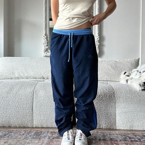 Adidas track pants navy blue sweatpants straight leg... - Depop Track Pants Outfit Aesthetic, Sweatpants Straight Leg, Navy Blue Sweatpants, Track Pants Outfit, Blue Sweatpants, Adidas Track Pants, Adidas Track, Baggy Pants, Baggy Pant