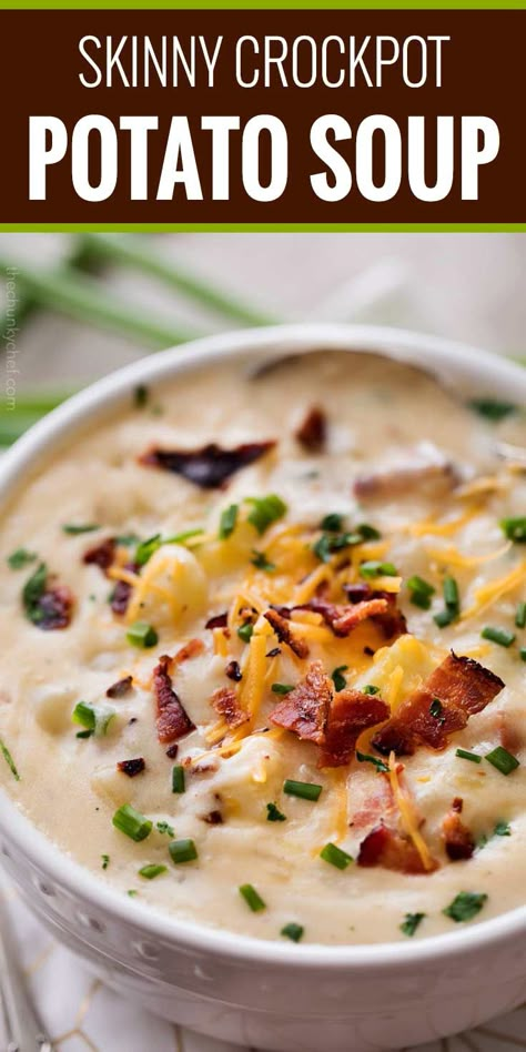 Crockpot Loaded Potato Soup, Slow Cooker Potato Soup, Chunky Chef, Slow Cooker Potatoes, Soup Vegetable, Potato Soup Crock Pot, Loaded Potato Soup, Weight Watchers Soup, Creamy Potato Soup