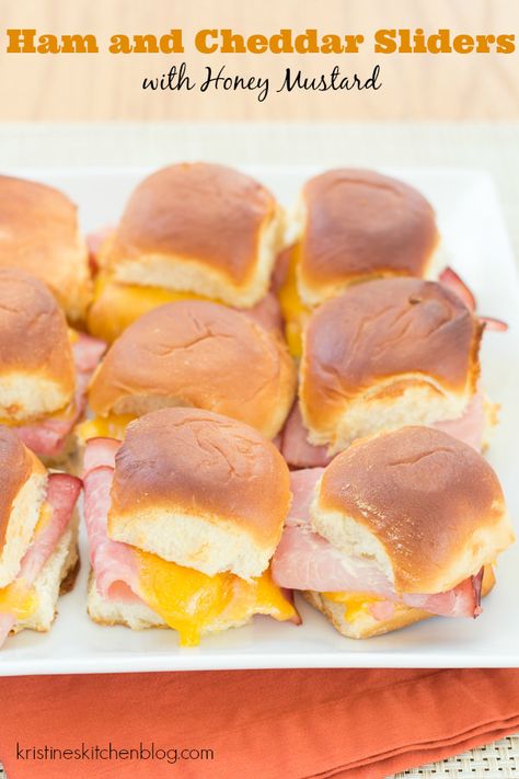 Ham and Cheddar Sliders with Honey Mustard are the perfect make-ahead party food. Who can resist a warm sandwich with melty cheese, salty ham, and sweet honey mustard sauce? Ham And Cheddar Sliders, Grilled Pork Tenderloin Recipes, Chicken Tortilla Casserole, Easy Ham, Honey Mustard Sauce, Mustard Sauce, Ham And Cheese, Honey Mustard, Appetizers For Party