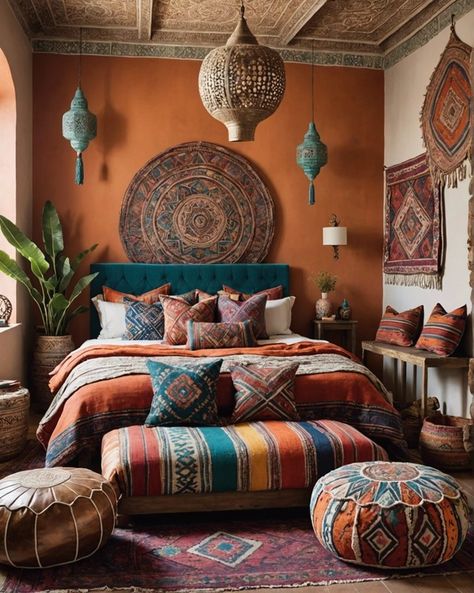 Boho Decor Ideas For The Home, Colorful Bohemian Bedroom, Tips For Small Bedrooms, Home Ideas Bedroom, Cozy Small Bedroom Decor, Small Bedroom Layouts, Colorful Bedrooms, Bohemian Chic Bedroom, Modern Home Ideas