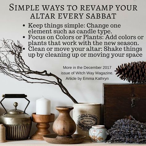 Some witches feel as if there is pressure to completely customize their altars with the season. Here are a few tips to adapt your altar without having to come up with a whole new concept multiple times per year. More in the December 2017 issue of Witch Way Magazine now available at witchwaymagazine.com #witchesofinstagram #witchwaymagazine Simple Altar Ideas, Simple Altar, Ancestor Altar, Sacred Space Altar, Witch Altar, Altar Ideas, Witchcraft Altar, Pagan Spirituality, Wiccan Crafts