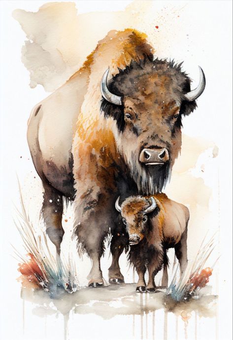 Bison Painting, Bison Artwork, Bison Art, Buffalo Art, Southwestern Art, Western Paintings, American Bison, Wildlife Paintings, Watercolor Art Lessons