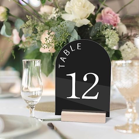 KOSKIMER Black Arch Wedding Table Numbers with Wood Stands 1-15, 5x7 Inch Black Acrylic Table Number Signs and Holders, Tall Acrylic Table Numbers for Wedding Reception Table Centerpiece Decoration Black Acrylic Table Numbers, Black Arch Wedding, Mirror Wedding Table Numbers, Modern Arch Wedding, Table Numbers For Wedding, Wedding Reception Tables Centerpieces, Table Number Signs, Reception Table Centerpieces, Acrylic Table Numbers