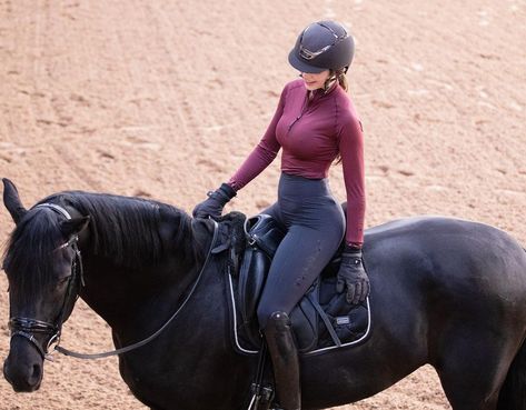 Black Heart Equestrian on Instagram: “Wine and Black ✨. One of our all time favourite combos 🖤❤️” Horse With Girl, Horse Riding Outfit Women, Riding Outfit Equestrian, Equestrian Style Outfit, English Riding Outfit, Black Heart Equestrian, Woman Riding Horse, Horse Riding Aesthetic, Horseback Riding Outfits