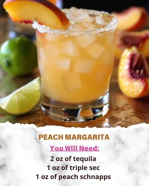 Karla's Recipes | The Peach Margarita, a refreshing cocktail for warm weather, combines fresh lime juice with peach schnapps and high-quality tequila | Facebook Peach Margarita Recipes, Ree Drummond Recipes, Mama Cooking, Peach Margarita, Margarita Ingredients, Peach Puree, Fruity Drinks, Peach Schnapps, Peach Slices