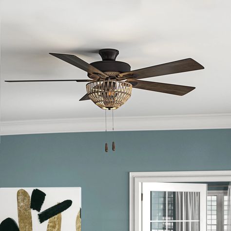 Breakwater Bay 52" Bima 5 - Blade Standard Ceiling Fan with Pull Chain and Light Kit Included & Reviews | Wayfair Boho Ceiling Fan, Warm Bedroom, Bronze Ceiling Fan, White Light Bulbs, Bedroom Space, Home Office Lighting, Drum Chandelier, Bronze Metal, Remodel Bedroom