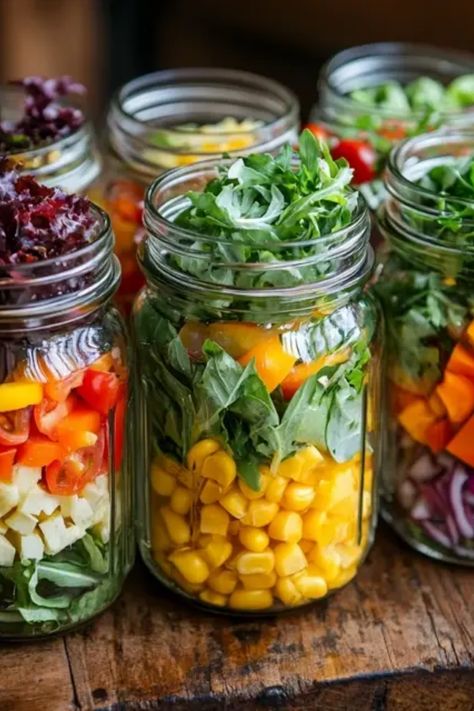 Searching for easy, healthy meal options? Try these 10 tasty Mason jar salad recipes that are perfect for lunches on the go! Each salad packs tons of flavor and can be prepped in advance, making them great for busy weekdays or picnics. Use fresh veggies, protein-rich ingredients, and tasty dressings; these salads not only look cute in a jar but taste absolutely amazing too. From refreshing Mediterranean mixes to hearty quinoa salads, there’s a perfect option for everyone! Jar Salads Mason, Meal Prep Salads For The Week, Jar Salad Ideas, Salad On The Go, Portable Meals, Layered Salads, Jar Salad Recipes, Quinoa Salads, Salad Jars