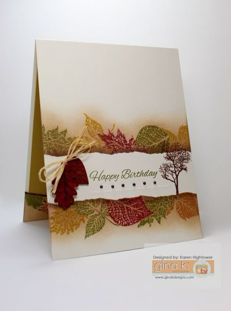 Fall Cards Handmade, Thanksgiving Cards Handmade, Fall Greeting Cards, Cards To Make, Gina K Designs, Carte Halloween, Gina K, Leaf Cards, 카드 디자인