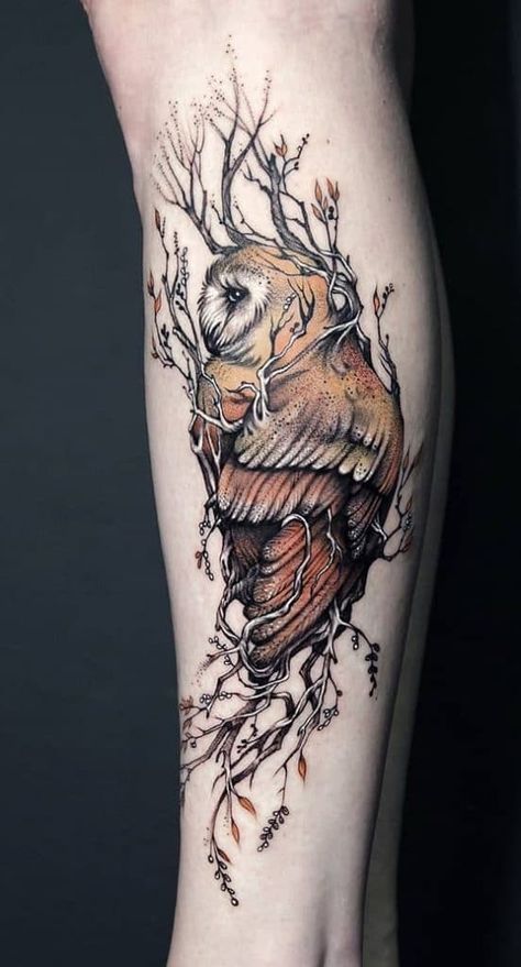 Sketchy Owl Tattoo, Owl And Pumpkin Tattoo, Owl Tattoo Thigh, Owl Thigh Tattoo Women, Snow Owl Tattoo For Women, Owl Tattoo Back Shoulder, Spirit Animal Tattoos For Women, Owl Tattoo Feminine, Watercolor Nature Tattoo