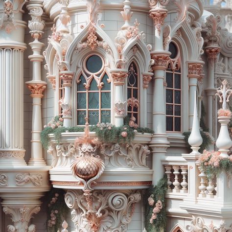 Enchanted Elegance: A Pastel-Adorned Castle Amidst a Floral Fantasy Enchanted Castle Aesthetic, Pastel Castle Aesthetic, Enchanted Castle Drawing, Pastel Castle, Fairy Castles, Mystical Castle, Whimsical Architecture, Castle Model, Mythographic Enchanted Castles