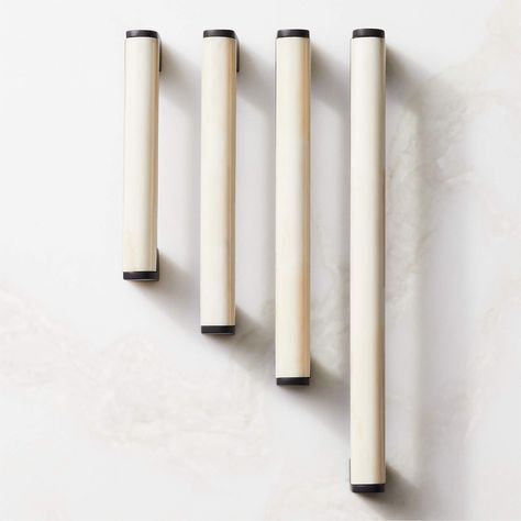 Suri Black and Ivory Bone Handle 4" | CB2 Modern Kitchen Hardware, Unlacquered Brass Hardware, Painted Bedroom, Modern Cabinet Hardware, Low Dresser, Modern Hardware, Contemporary Cabinets, Kitchen Cabinet Hardware, Whitewash Wood