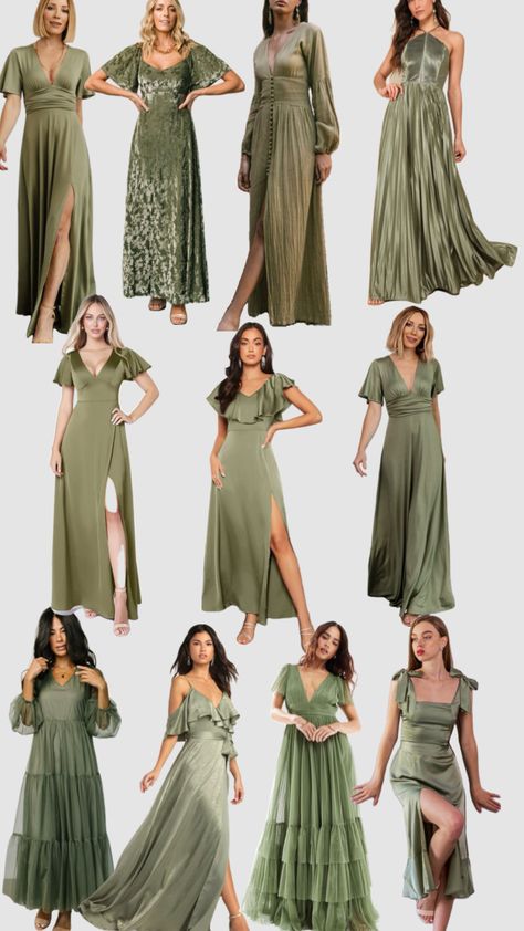 Bridesmaid Color Palette, Khaki Green Dress, Green Dress Outfit, Outfit Kondangan, Green Wedding Dresses, Bella Wedding, Prom Dress Inspo, Sage Green Bridesmaid Dress, Dress Brokat