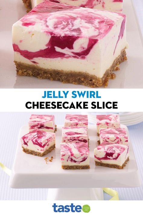 Violet Crumble, Cheesecake Slice, Cheesecake Recipes Philadelphia, Slice Recipes, No Bake Slices, Vegan Xmas, Banana Split Dessert, Jelly Crystals, Swirl Cheesecake