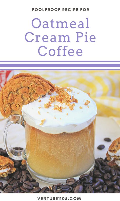 Oatmeal Cream Pie Coffee Recipe #coffee Oatmeal Cookie Coffee, Homemade Oatmeal Cream Pie, Frother Recipes, Homemade Oatmeal Cookies, Diy Coffee Creamer, Oatmeal Cream Pie, Iced Latte Recipe, Homemade Latte, Oatmeal Pie