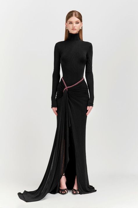 Turtleneck Evening Gown, Asymetrical Dress, Twist Dress, Runway Fashion Couture, Turtleneck Dress, Spandex Dress, فستان سهرة, Elegant Dresses For Women, Moda Vintage