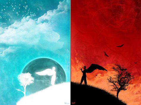 heaven and hell images | Heaven vs Hell Drawing Heaven Vs Hell Drawing, Heaven Painting, Christian Drawings, Episode Interactive Backgrounds, Heaven Art, Ange Demon, Heaven And Hell, Angel And Devil, Beautiful Dark Art