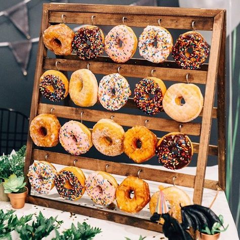 Obsessed with this donut display rack my SIL, @marispiker, had made for my nephew's party! Photo shoot at my BIL's studio in NYC @ammoncarver @ammoncarverstudio Donut Display, Wedding Donuts, Donut Bar, Wedding Reception Ideas, Donut Wall, Donut Party, Food Displays, Food Display, Decoration Originale