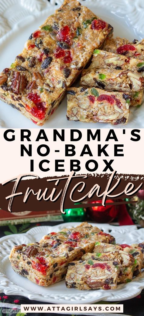 No Bake Fruit Cake Recipe, Icebox Fruit Cake Recipe, Icebox Fruitcake, Christmas Dessert Menu, Classic Christmas Dessert, Christmas Fruitcake, Fruit Cake Recipe Easy, Fruit Cake Recipe Christmas, Fruit Cake Recipe