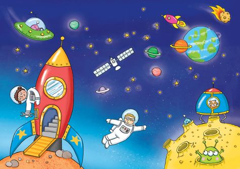 kate daubney, space, alien, planet, rocket, meteor, stars, childrens illustration Space Exploration Illustration, Astro Logo, Rocket Drawing, Kids Classroom Decor, Nasa Art, Space Drawings, Alien Planet, Advocate Art, Poster Drawing