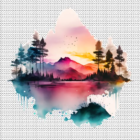 Watercolor Landscape Tattoo, Mountain Watercolor Tattoo, Colorful Mountain Tattoo, Mountain Drawing Color, Watercolor Art Mountains, Watercolour Mountains, Mountains Watercolor, Mountains Tattoo Design, Mountain Watercolor