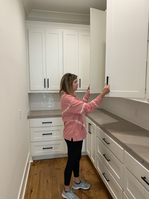 Pantry With Upper And Lower Cabinets, Walk In Pantry With Upper Cabinets, Small Walk In Butlers Pantry, Small Walk In Pantry With Cabinets, U Shaped Butlers Pantry, L Shape Butlers Pantry, Barndo Pantry, Pantry With Cabinets And Counter, Full Wall Pantry