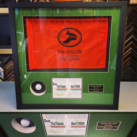 Hole In One Frame Ideas, Hole In One Shadow Box Ideas, Hole In One Display Golf, Golf Shadow Box Ideas, Hole In One Display, Golf Shadow Box Ideas Display, Framing Objects, Diy Shadow Box For Jersey, Golf Memorabilia Display