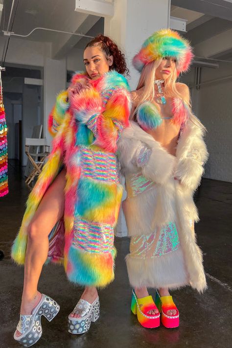 SPACE ISLAND •Festival Fashion, Streetwear, Space Boots, Space Island Rainbow Outfit Ideas, Winter Rave Outfits Festivals, Rainbow Outfit Aesthetic, Cute Pride Outfits, Hood Outfits, Space Island, Aesthetic Festival, Rainbow Clothing, Rave Bottoms