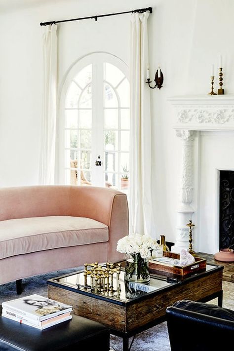 Anine Bing's home tour: the ultimate in California-cool style | lark & linen Blush Interior Design, French Contemporary Home, Blush Sofa, Blush Interior, Cafe Industrial, Curved Couch, Interior Design Minimalist, Apartment Goals, Decor Ikea