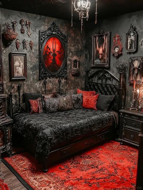 Gothic Victorian House Interior, Gothic Victorian Bedroom, Gothic Bedroom Ideas, Gothic Victorian House, Victorian Gothic Decor, Victorian Room, Black Bedroom Decor, Gothic Room, Gothic Bedroom