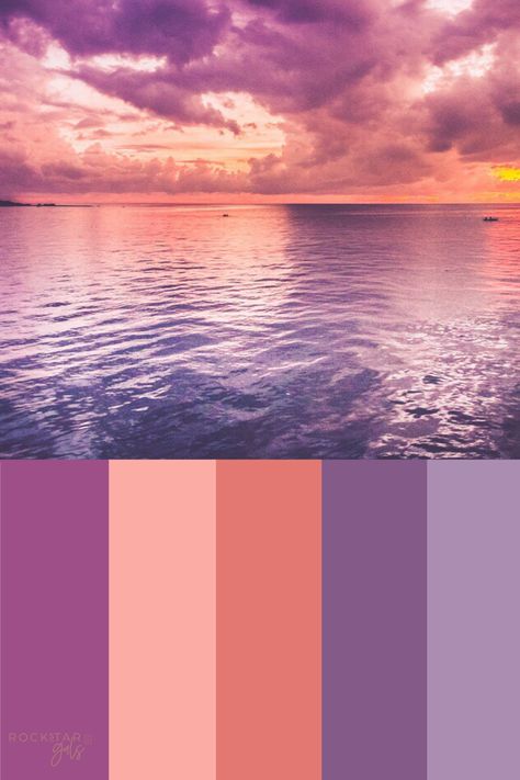 Color palette inspiration, #purple, #orange #colors #colorpalette #colorinspiration #colorschemes Pink Peach Purple Color Palette, Color Palette Light Purple, Purple Peach Color Palette, Pink Purple Gold Color Palette, Purple Sky Color Palette, Purple And Orange Color Scheme, Pink Orange Lilac Color Palette, Lavender Peach Color Palette, Vibrant Earth Tone Color Palette