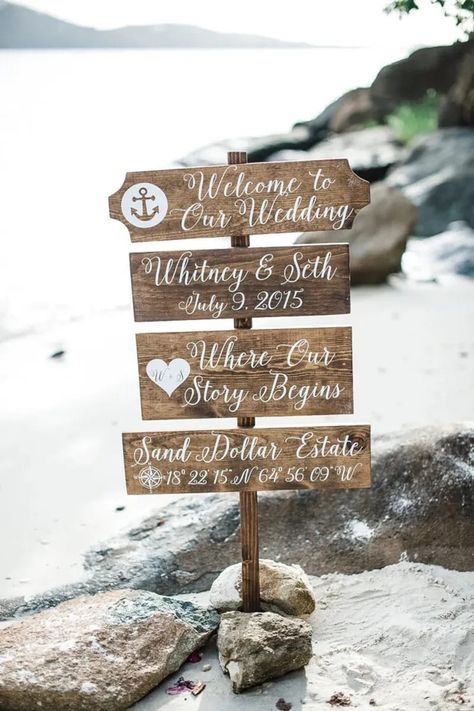 Beach Wedding Wood Sign by Lizzie and Company - Unique beach wedding ideas & inspiration. Shop The Garter Girl's handmade wedding garters, bridal garters, garters, ring bearer pillows, wedding day emergency kits, handkerchiefs & sentimental wedding heirlooms with gift box & keepsake bag. Brides, mothers & bridesmaids love our free wedding planning advice, dream wedding ideas, & tips. Beach Reception, Beach Wedding Signs, Wedding April, Nautical Signs, Welcome Wedding Sign, Sentimental Wedding, Reception Sign, Sea Wedding, Heirloom Wedding