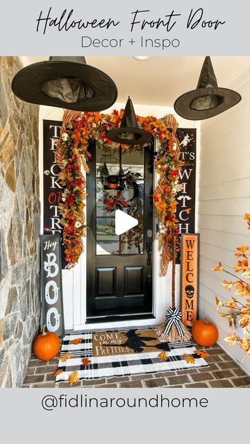 Marissa Lynn Fidler on Instagram: "Are you ready for your trick - or - treaters yet?! 👻🍫 Sharing 5 TIPS for getting your porch Halloween ready below! PS- found the COOLEST Halloween wreaths from @nearlynatural to welcome guests this spooky season and had to share! 🎃 

They’re currently on major sale so grab them while you can! Comment SHOP below and I’ll send you the link directly 👏🏻

Here are a few easy ways to make your front door and porch Halloween ready! 👇🏻 SAVE this post for inspo and continue following along @fidlinaroundhome for more holiday fun!

🎃 Hang Halloween banners on each side of door with command hooks
 
🎃 Switch out your wreath for this fun Halloween one! 
 
🎃 Add a Halloween doormat 

🎃 Place large wooden welcome signs near your door (these were from @dollartr Halloween Banners, Porch Halloween, Halloween Doormat, 2023 Halloween, Halloween Door Mat, Wooden Welcome Signs, Halloween Wreaths, Command Hooks, Halloween Banner