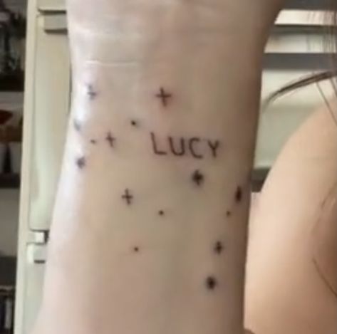 this but cassiopeia constellation? maybe with aries? Lucy In The Sky With Diamonds Tattoo, Constellation Tattoo Aries, Aries Constilation Tattoo, Star Sign Tattoos Aries, Aries Tattoo Constellation Stars, Aries Zodiac Tattoos Constellation, Cassiopeia Constellation, Diamond Tattoos, Upper Arms