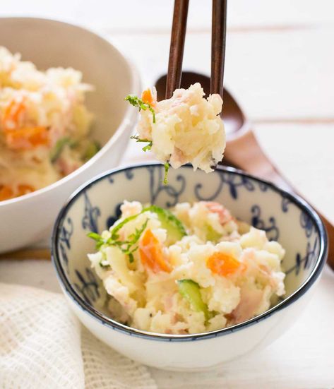 Japanese Potato Salad Recipe, Salad Bento, Japanese Potato Salad, Japanese Potato, Kewpie Mayo, Potato Salad With Egg, Easy Japanese Recipes, Potato Salad Recipe, Japanese Recipes