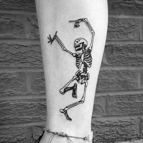 Dancing Skeleton Tattoo, Skeleton Drawing, Skeleton Tattoo, Devil Tattoo, Palm Tattoos, Skeleton Tattoos, Spooky Tattoos, Dancing Skeleton, R Tattoo