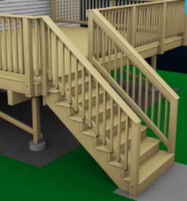 Code Requirements for Decks | Hunker Deck Stair Railing, Diy Stair Railing, Deck Wood, Build A Deck, Outdoor Stair Railing, Building Stairs, Deck Steps, Stair Railings, Deck Construction