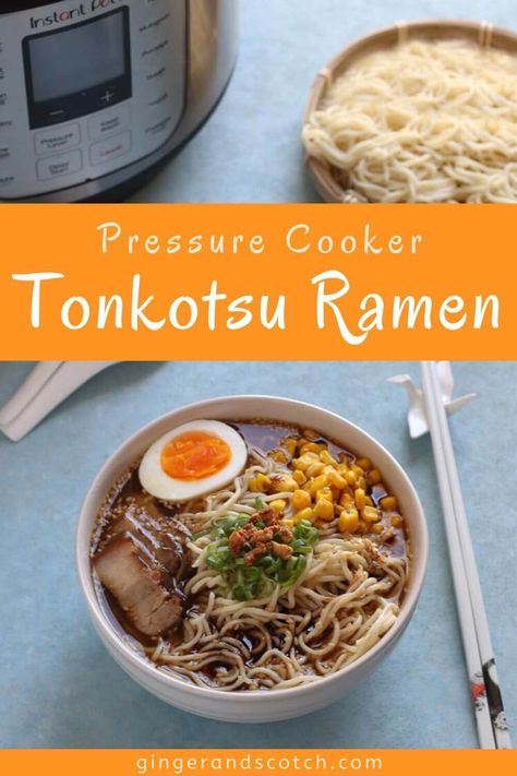 Tonkotsu Ramen Recipe, Homemade Ramen Broth, Ramen At Home, Homemade Ramen Noodles, Pressure Cooker Pork, Fried Pork Belly, Ramen Egg, Pork Ramen, Ramen Broth