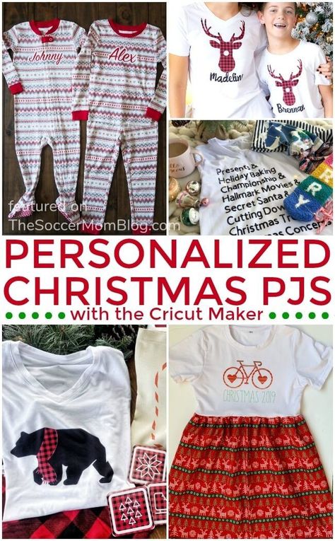 This is how to make matching Christmas pajamas with the Cricut maker! Matching pajamas are sure to become a fun family tradition for years to come with these DIY Christmas pajamas! The Cricut makes them so easy to make! Try crafting up your own DIY family Christmas pajamas this year. #family #christmas #diy #craft #cricut Diy Christmas Pajamas, Family Christmas Diy, Cricut Christmas Crafts, Diy Pajamas, Personalized Christmas Pajamas, Christmas Nightgowns, Christmas Treats Holders, Monogram Gift Tags, Plaid Stockings