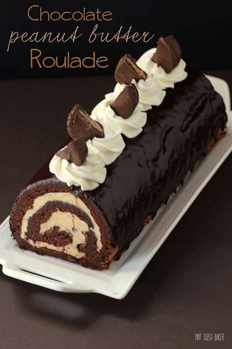 Chocolate and Peanut Butter Roulade made with homemade peanut butter and PB cups. For serious peanut butter lovers only!