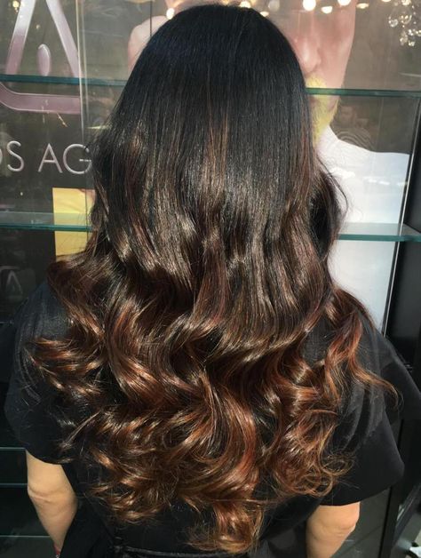 Chocolate Brown Ombre Hair Chocolate Brown Ombre Hair, Chocolate Ombre Hair, Chocolate Brown Ombre, Ombre Hair Color For Brunettes, Natural Dark Hair, Dark Ombre Hair, Black Hair Ombre, Best Ombre Hair, Black Curls