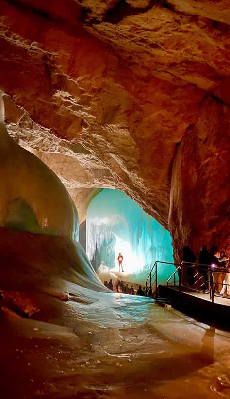 Did you know that there are over 30 caves in Austria that are open to tourists? Yes, the Werfen Ice caves are just one among them. 1000 Steps, Ice Giant, Cave Entrance, Ice Caves, Ice Palace, Ice Cave, Train Journey, Winter Hiking, Beer Garden