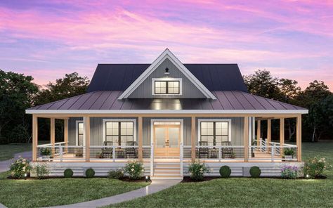 American Floor Plans, Farmhouse Plans With Wrap Around Porch, 1200 Sq Ft House, Porch House Plans, Barn Style House Plans, Building Plans House, Farmhouse Style House Plans, Farmhouse House, Farmhouse Plan