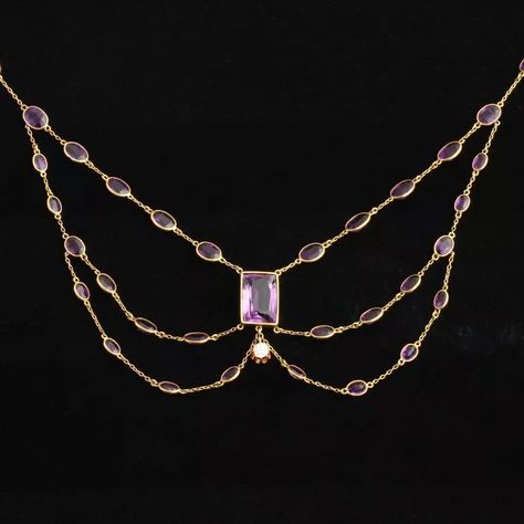 Ancient Jewels, Festoon Necklace, 6th Wedding Anniversary, The Greeks, Old Mine Cut Diamond, Medieval Jewelry, Purple Jewelry, Gem Necklace, Antique Necklace