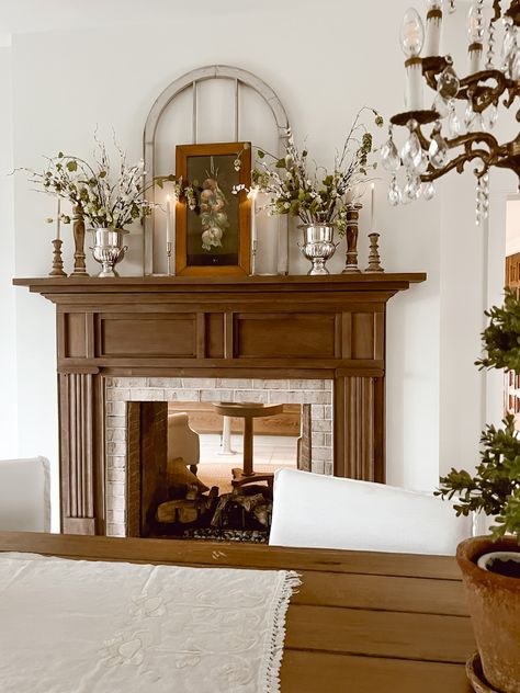 Tour of our Fireplace Mantels - Deb and Danelle Fireplace Ideas Wood Mantle, Traditional Fireplace Mantle Decor, Antique Wood Mantle Fireplace, Fireplace Wood Mantel, Fireplace Vintage, Wood Mantel Fireplace, Traditional Fireplace Mantel Decor, Wood Fireplace Mantle, Old Fireplace Ideas