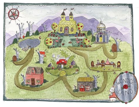 Alice in Wonderland map Wonderland Map, Fictional Maps, Castle Plans, Alice In Wonderland Drawings, Alice In Wonderland Aesthetic, Imaginary Maps, Map Projects, Fantasy Maps, Book Week